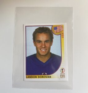 A Landon Donovan soccer card inside a card sleeve