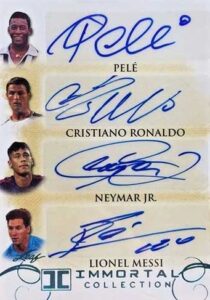 2016 Leaf Pelé Immortal Collection Multi-Signed Autographs Blue Spectrum Pelé, Cristiano Ronaldo, Neymar Jr, Lionel Messi