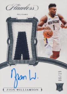 2019-20 Panini Flawless Zion Williamson Vertical Patch Autograph #22