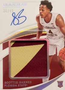 2021-22 Panini Immaculate Collection Collegiate Rookie Scottie Barnes Patch Auto #PPA-SB