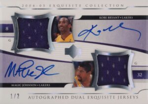 2004 Upper Deck Exquisite Collection Dual Autograph Patch Magic Johnson Kobe Bryant Basketball Card #JB