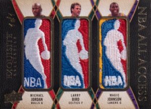 2008-09 Upper Deck Exquisite Collection All Access Triple Logoman Magic Johnson Michael Jordan Larry Bird #JJB