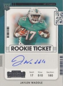 2021 Panini Select Jaylen Waddle White Patch RC #RSW-JWA Rookie Dolphins  red