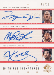 2002-03 UD SP Authentic "Triple Signatures" #MJ/MG/KB Michael Jordan/Magic Johnson/Kobe Bryant