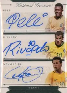 2018 Panini National Treasures Triple Signatures Neymar Jr Pelé Rivaldo #BRA