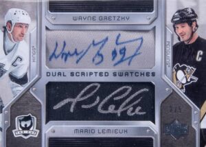 2006-07 Upper Deck The Cup Scripted Swatches Duals #DSGL Mario Lemieux Wayne Gretzky