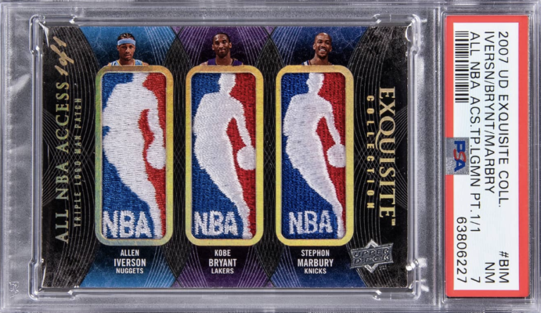 2007-08 UD Exquisite Collection Triple Logoman Allen Iverson, Kobe Bryant, and Stephon Marbury