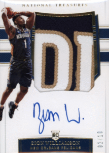 2019-20 Panini National Treasures Rookie Patch Autograph Gold Zion Williamson #108